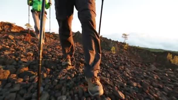 Zapatos de senderismo en excursionistas caminando — Vídeo de stock