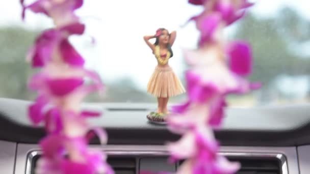 草裙舞娃娃在仪表板和雷上跳舞 — 图库视频影像