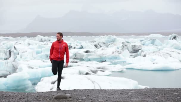 Man stretching after running — Stock Video