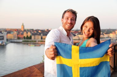 Swedish people showing Sweden flag clipart