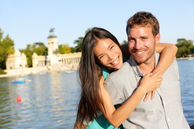 Couple embracing in Madrid clipart