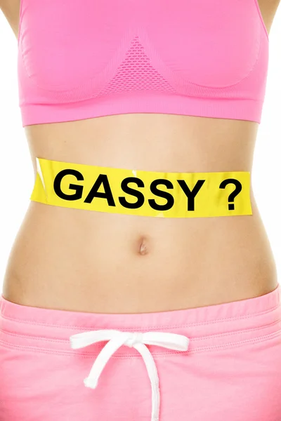 Woman Stomach with Gassy Text — Stock Photo, Image