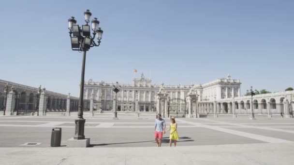 Couple walking by Royal Palace — Stock Video
