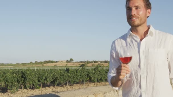 Vigneron buvant du vin au vignoble — Video