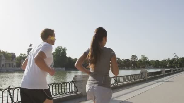 Corredores corriendo en Madrid Parque El Retiro — Vídeo de stock