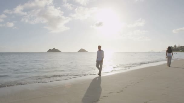 Menschen gehen am Strand spazieren — Stockvideo