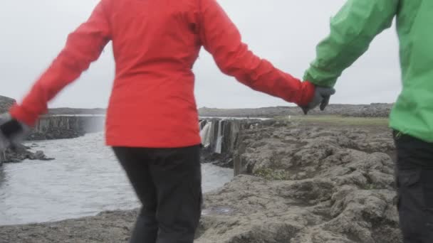 Піші прогулянки людей в природі Ісландії — стокове відео