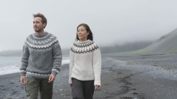 Couple wearing Icelandic sweaters — Stock Video