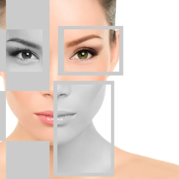 Woman with geometric shapes on face — Stockfoto