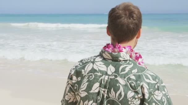 Homem de pé na praia havaiana — Vídeo de Stock