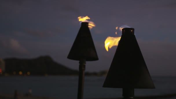 Torches fire flames burning in Hawaii — Stock Video