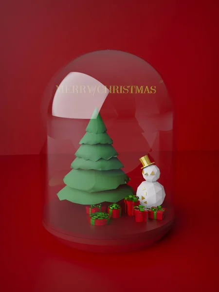 Vaso Vetro Trasparente Molti Rosso Presente Spheresnowman Albero Natale Rendering — Foto Stock