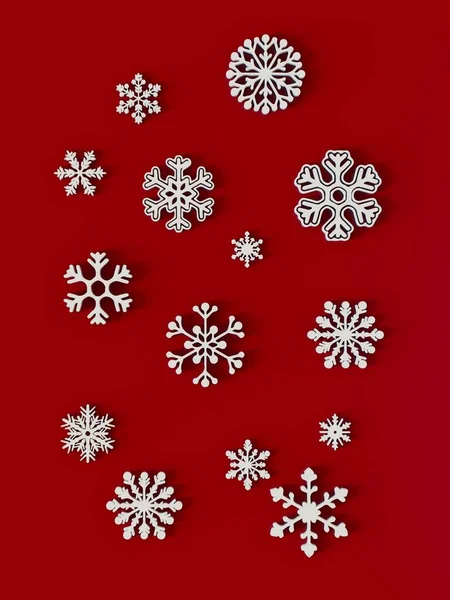 Render Flocon Neige Noël Motif Blanc Fond Rouge — Photo