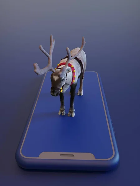 Renderizado Concepto Navidad Renos Renderizado Teléfono Inteligente Tonos Azules —  Fotos de Stock