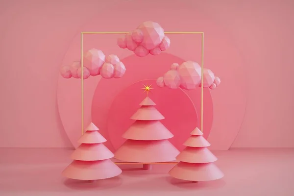 soyut geometrik şekil noel ağacı sahne dekorasyonu 3D
