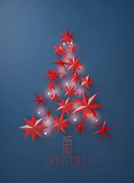 Renderizado Concepto Árbol Navidad Formado Por Estrellas Rojas Sobre Fondo —  Fotos de Stock