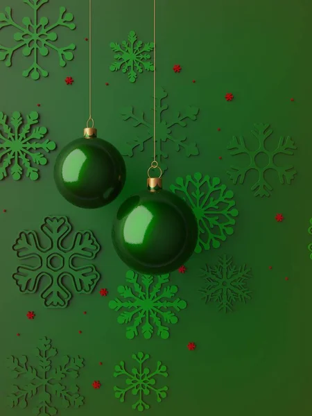Render Boldog Karácsonyt Zöld Kártya Arany Karácsonyi Dekoráció — Stock Fotó