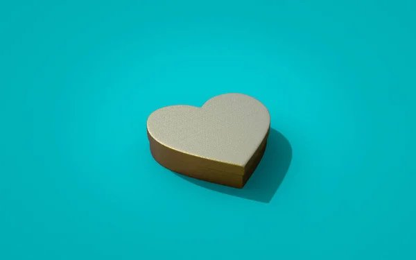 Altın kalp şeklinde hediye kutusu beyaza izole edilmiş. Özelleştirilebilir renkli arkaplan, 3d Render