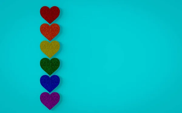 Ligne Cœurs Aux Couleurs Lgbt Fond Coloré Personnalisable Rendu — Photo