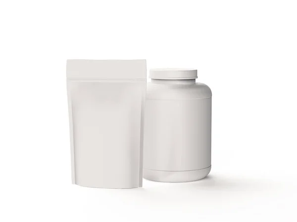 Jarra Plástico Paquete Doy Lámina Aislados Sobre Fondo Blanco Nutrición — Foto de Stock