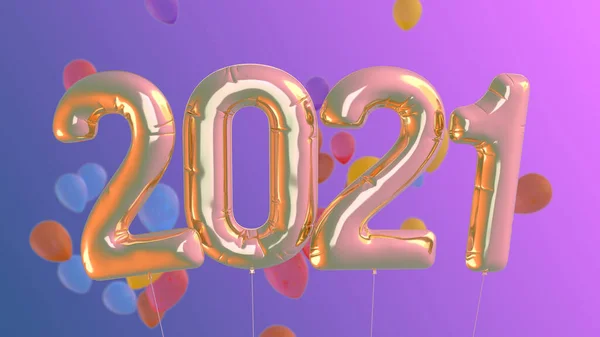 2021 Год Композиция Воздушными Шарами Виде Чисел Цветном Фоне Визуализация — стоковое фото