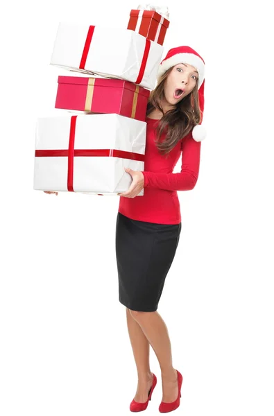 Santa vrouw bedrijf geschenken — Stockfoto