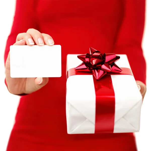 Presente de Natal e cartão de presente — Fotografia de Stock