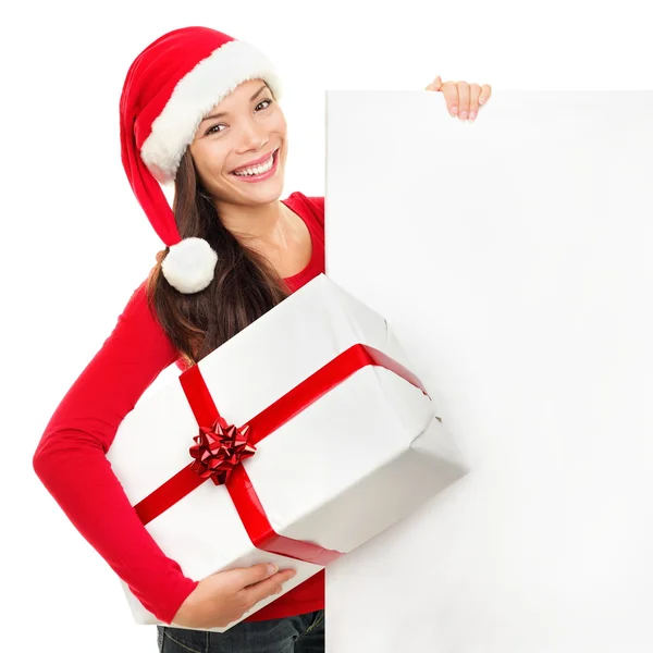 Vánoční žena hospodářství prázdná deska — Stock fotografie