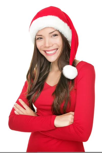 Donna in rosso con cappello da Babbo Natale — Foto Stock