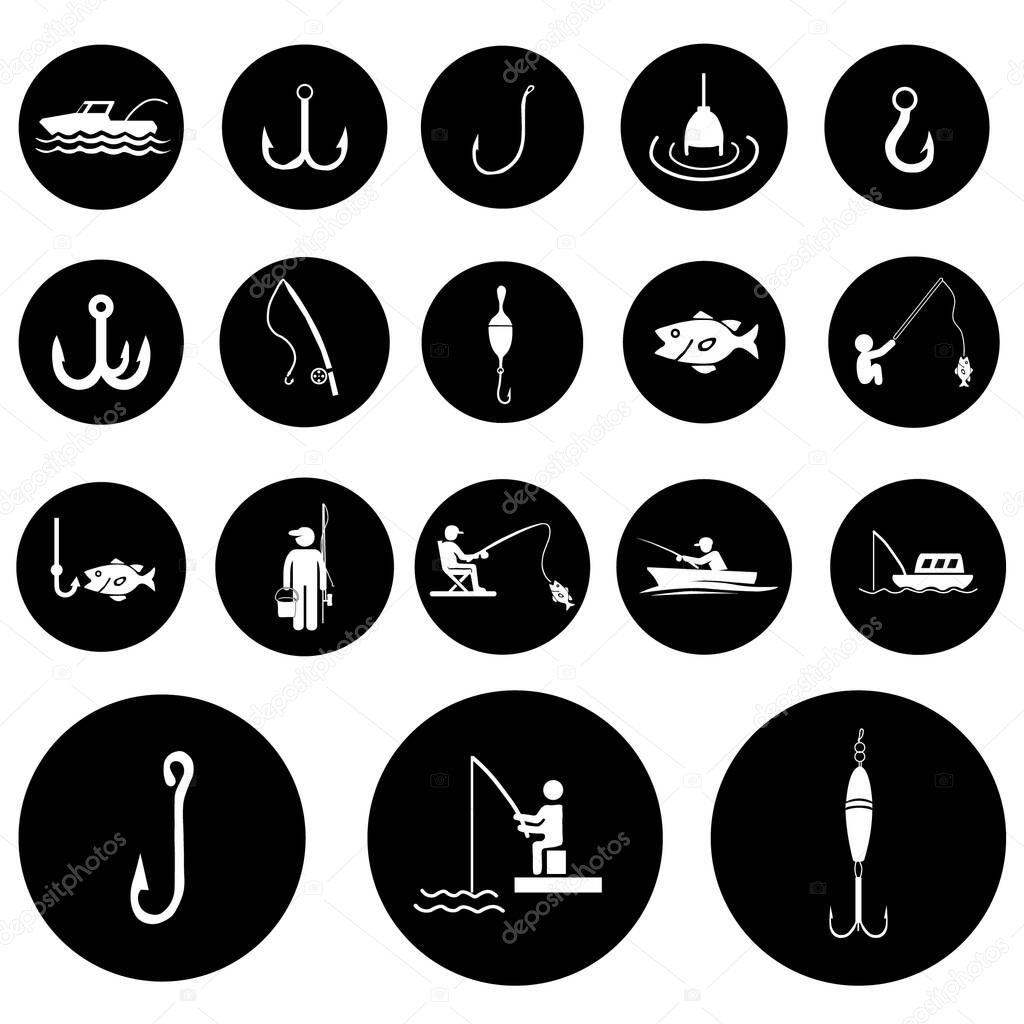 Flat fishing set solid icon vector design