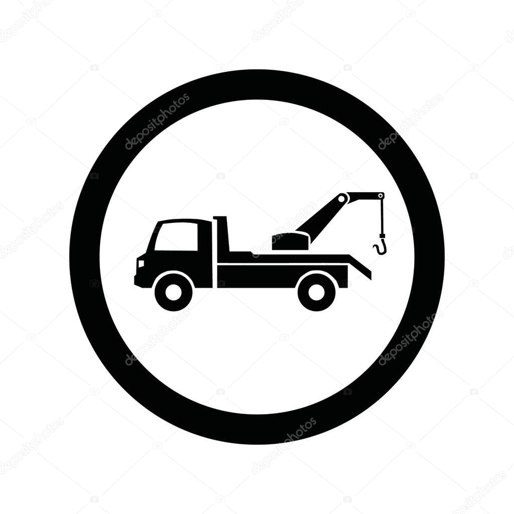 Road sign black tow truck machines vector icons