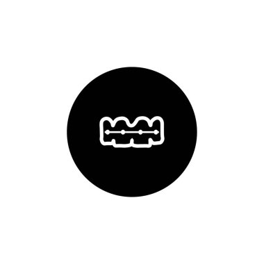 Diş aletleri sağlam simge. Dişçi araçları, kule ve ayna sembolü, beyaz arkaplan üzerinde glyph biçimi pictogram.