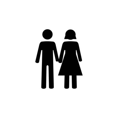 Beyaz arka planda el ele tutuşan iki erkek ve kadının vektör simgesi