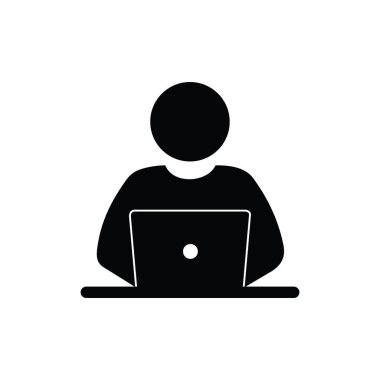 İnsan ve dizüstü bilgisayar vektör simgesi silueti