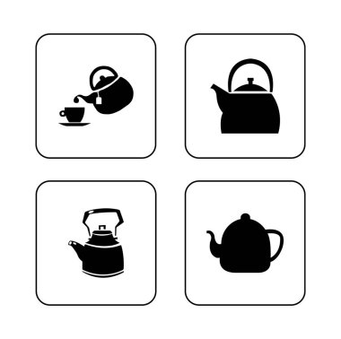 Mutfak ve yemek malzemeleri vektör simgeleri: çaydanlık, çay yaprakları, EPS 10