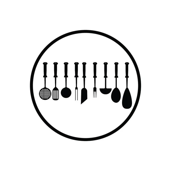 Cocina Cocina Vector Iconos Círculo Cuchillo Hacha Tenedor Cuchara — Vector de stock