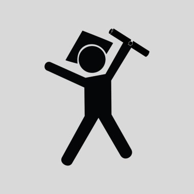 Üniversiteden mezun bir öğrenci, simge vektörünün tamamlanmasına seviniyor