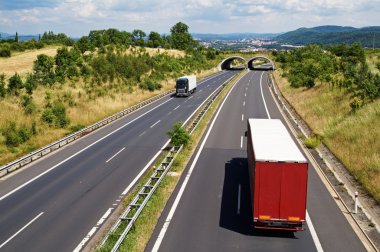 Koridor otoyol geçiş hayvanlar için ile. Kamyon otobüse binmek.