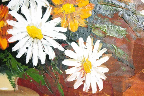 Daisy flowers strokes on paint picture (macro) — Stock Photo, Image