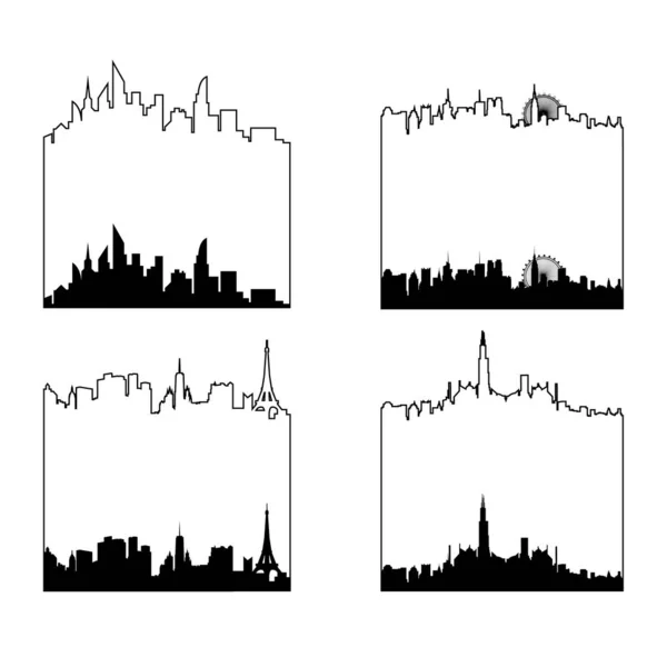 Silhouette Skyline Illustration Auf Transparentem Hintergrund Sammlung Isolierter Städte — Stockvektor