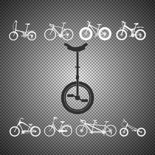 Набор Силуэтов Велосипедов Изолирован Прозрачном Фоне Винтаж Спорт Горы Велосипеды — стоковый вектор