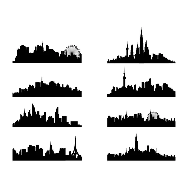 Silhuett Skyline Illustration Transparent Bakgrund Insamling Isolerade Städer — Stock vektor