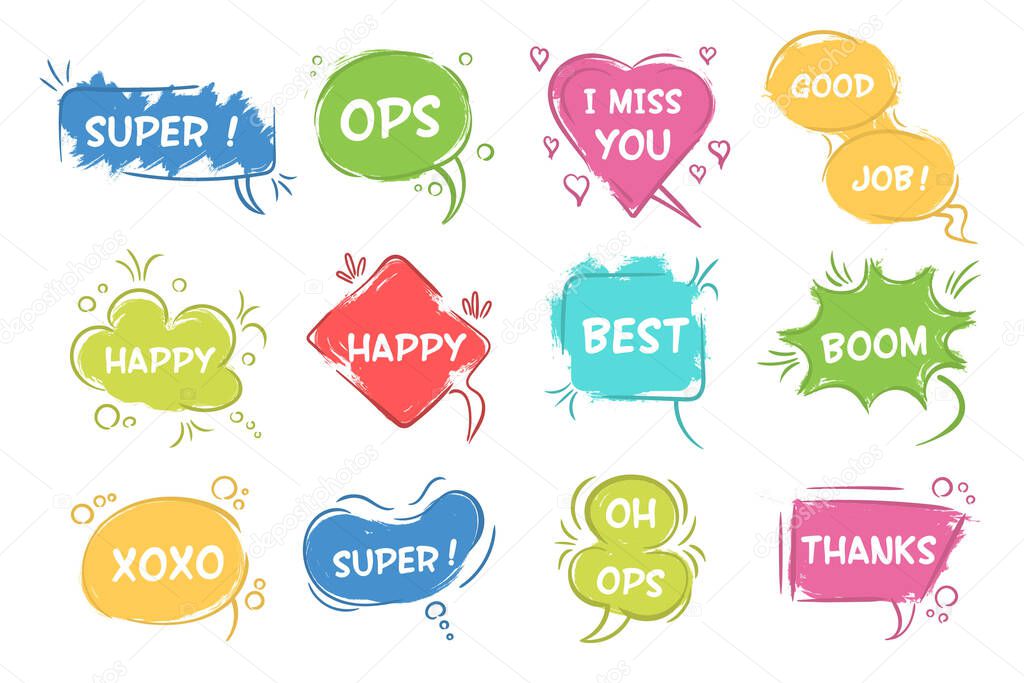 Textured speech bubble signs on transparent background. isolated.