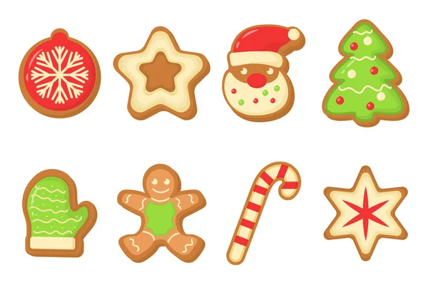Biscuits Noël Ensemble Biscuits Pain Épice Mignons Pour Noël Isolé — Image vectorielle