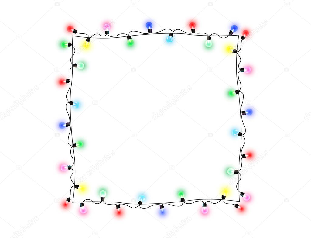 Merry Christmas frame. New Year's element. Light frame for the holidays on a white transparent background.