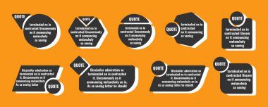 Çerçeve notlarından alıntı yap. Bağlantılar ve dijital bilgiler için düzen. Boş tırnak içinde çerçeve şablonları. Parantez içinde metin, boş konuşma baloncuklarından alıntı, alıntı baloncukları. İzole şablon. Vektör illüstrasyonu.
