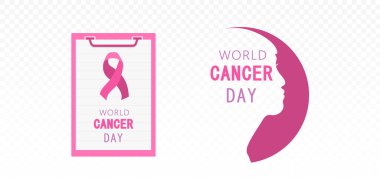 Dünya Kanser Günü. Beyaz şeffaf bir arkaplanda tasarım elemanı. Vektör çizimi. İzole edilmiş.