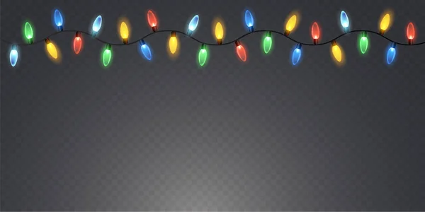背景透明的圣诞灯 加兰闪烁着圣诞彩灯 节日装饰元素 明亮的圣诞灯 这个花环是多色的 孤立无援矢量说明 — 图库矢量图片