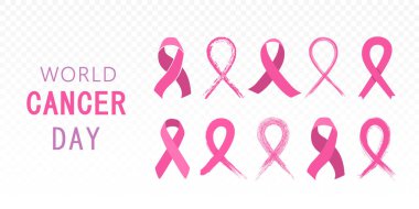 Dünya Kanser Günü. Beyaz şeffaf bir arkaplanda tasarım elemanı. Vektör çizimi. İzole edilmiş.