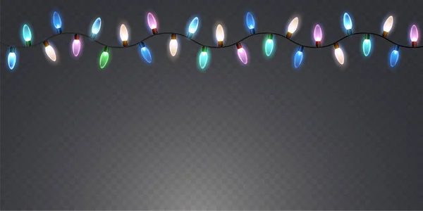 Luces Navidad Sobre Fondo Transparente Guirnalda Brillando Con Luces Navidad — Archivo Imágenes Vectoriales